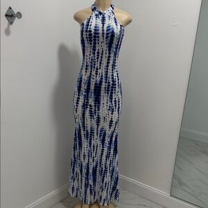 Blue and White Tie Dye Bodycon Maxi Dress
